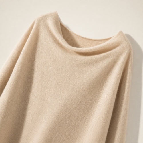 Virellea - Beige Draped Cowl Neck Cashmere Sweater | The Cashmere Studio