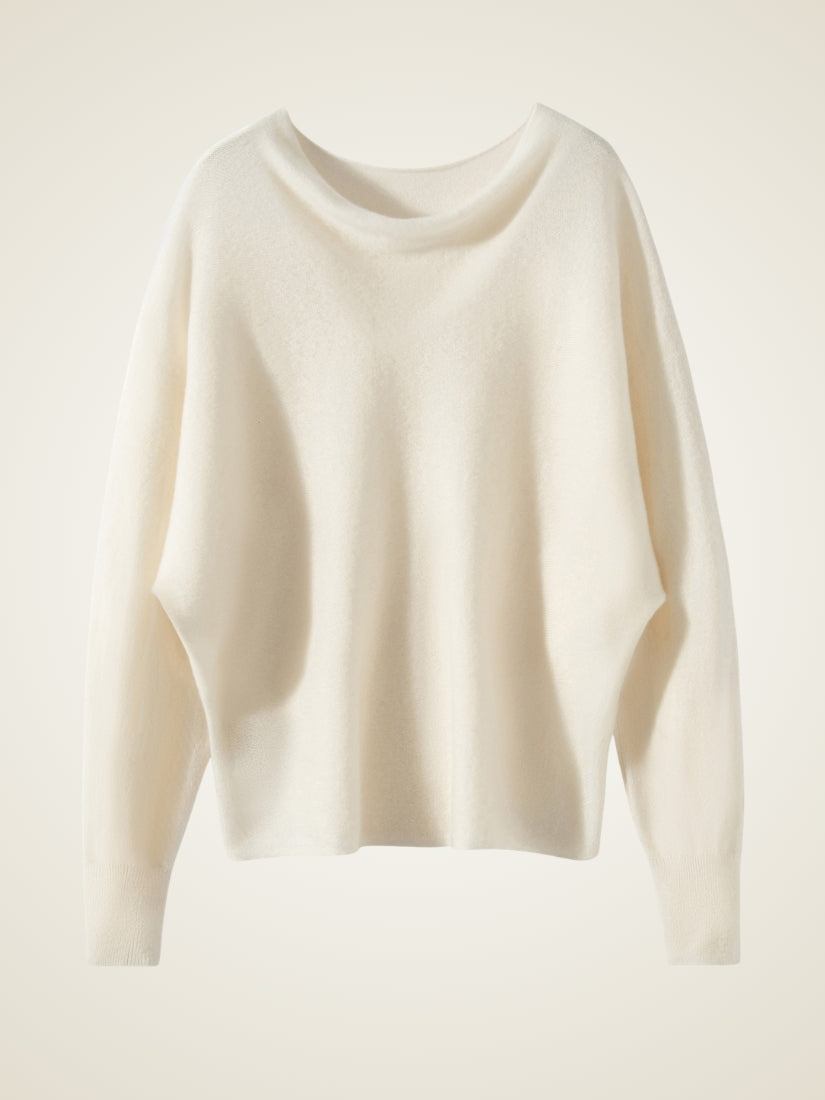 Virellea - Ivory Draped Cowl Neck Cashmere Sweater | The Cashmere Studio