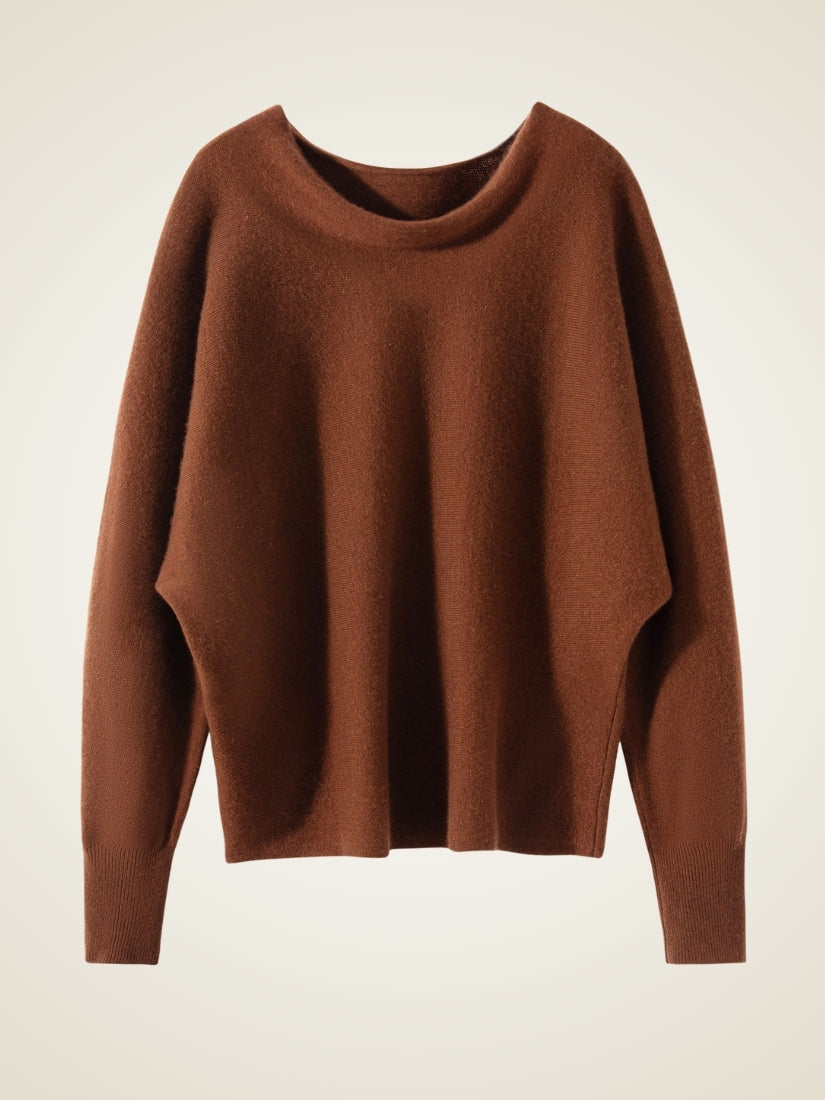 Virellea - Brown Draped Cowl Neck Cashmere Sweater | The Cashmere Studio