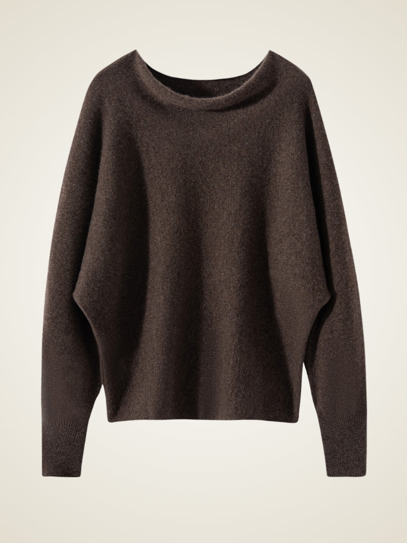 Virellea - Dark Gray Draped Cowl Neck Cashmere Sweater | The Cashmere Studio