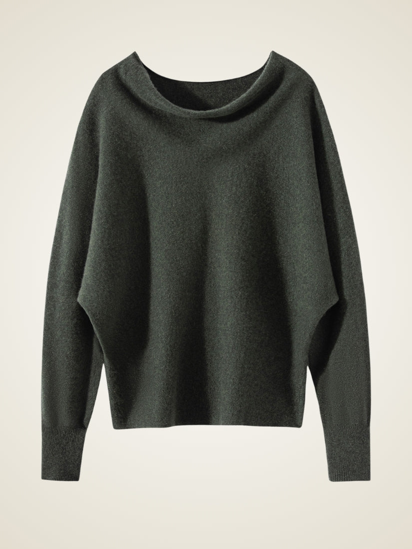 Virellea - Dark Brown Draped Cowl Neck Cashmere Sweater | The Cashmere Studio