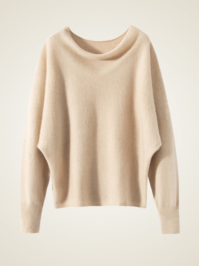 Virellea - Beige Draped Cowl Neck Cashmere Sweater | The Cashmere Studio