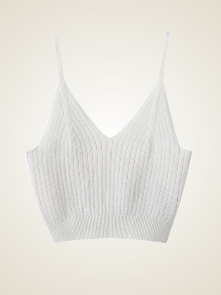 Helaina - White Ribbed Cashmere Bralette | The Cashmere Studio