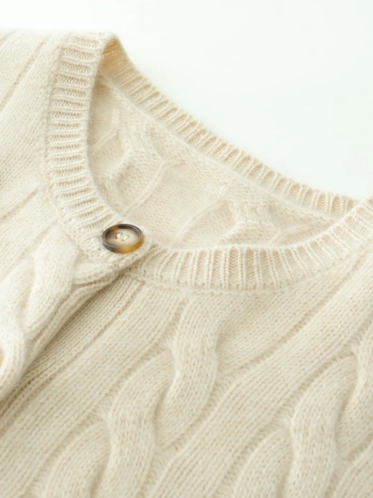 Faith - White Cable Knit Cashmere Cardigan | The Cashmere Studio