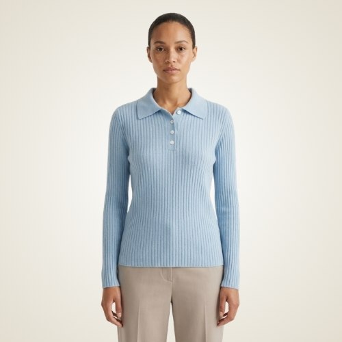 Glyssa -  Ribbed Cashmere Polo Sweater | The Cashmere Studio