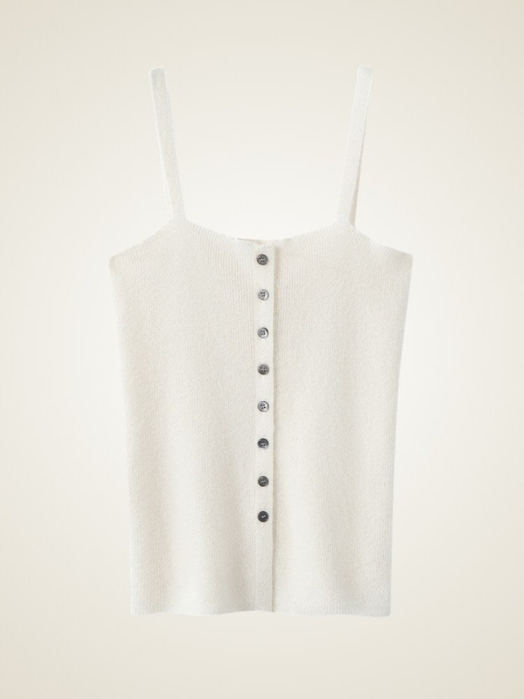 Malenya - Ivory Button-Front Cashmere Top | The Cashmere Studio