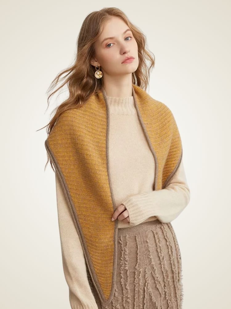 Kendall - Yellow Camel Two Tone Cashmere Scarf | The Cashmere Studio