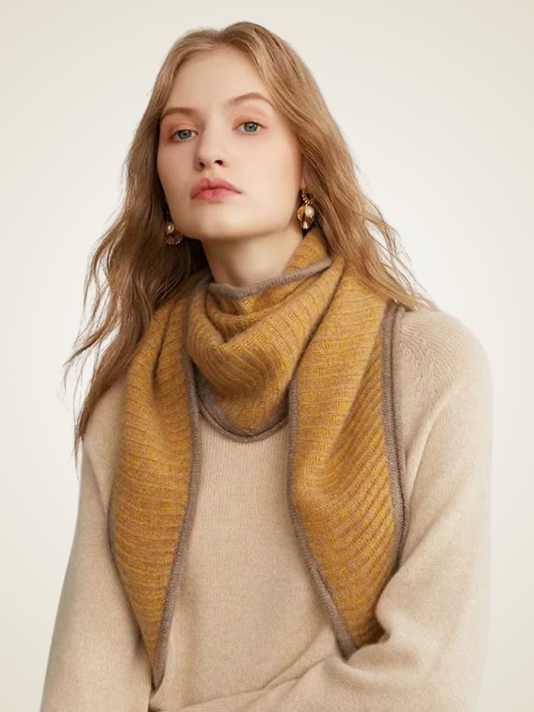 Kendall - Yellow Camel Two Tone Cashmere Scarf | The Cashmere Studio