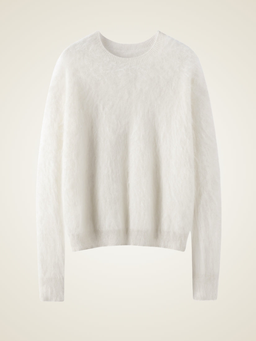 Zelira — Ivory Brushed Crewneck Cashmere Sweater | The Cashmere Studio