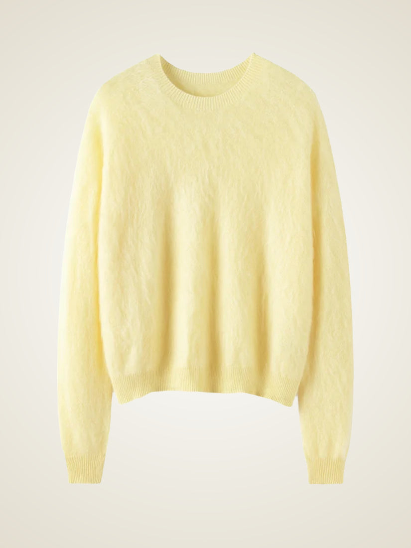 Zelira — Light Yellow Brushed Crewneck Cashmere Sweater | The Cashmere Studio