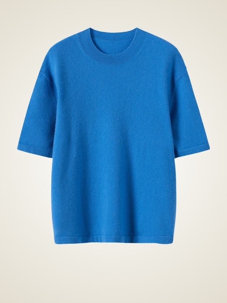 Zoraya - Blue Short Sleeve Cashmere Sweater | The Cashmere Studio